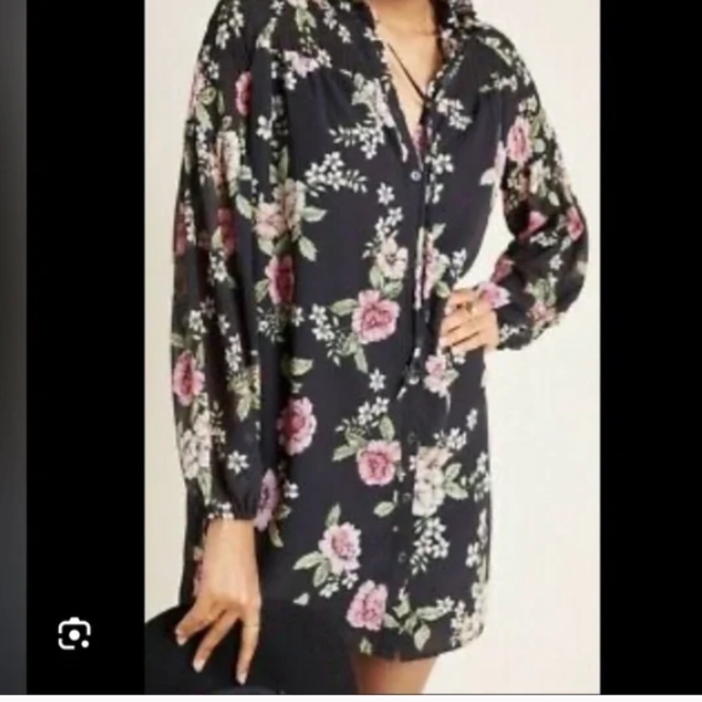 NWT Anthropologie Yumi Kim Astoria Dress black pink floral Shirtdress fairy dark